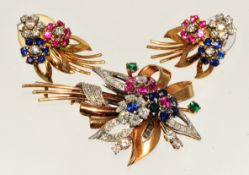 A fine antique 18ct gold brooch and earing suite, the brooch in the form of a bouquet of flowers set