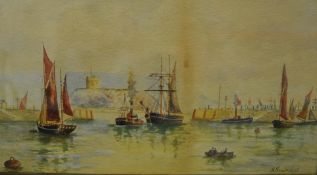 Nine various pictures including Chinese rice paper painting, H.SMITHBENT watercolour `Sutton Pool,