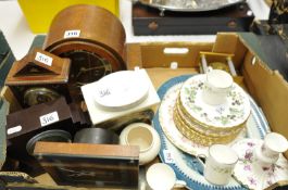 Various tea wares and china including Royal Caulden caddy t/w with various  mantle clocks