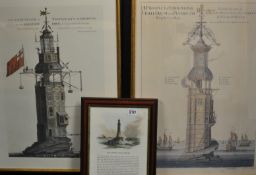 Two prints `Eddystone Lighthouse` 56cm x 39cm, and another smaller