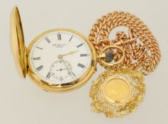 An 18ct gold half hunter pocket watch, J.W.Benson, London with sub second dial and keyless