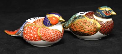 Two Royal Crown Derby Paperweights Woodland Pheasant Collectors Guild 1998 and another pheasant,
