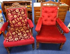 Two Edwardian upholstered armchairs