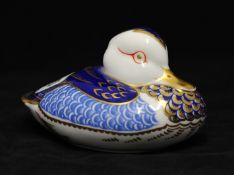Royal Crown Derby Paperweight Duck (blue), 7.5cm gold stopper