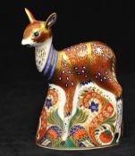 Royal Crown Derby Paperweight Fawn Collectors Guild 1996 13.3cm gold stopper