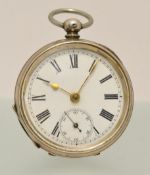 Silver open face pocket watch with sub second dial stamped .800