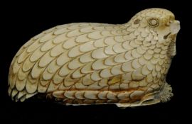 A carved ivory quail possible Japanese (damaged) 10cm long