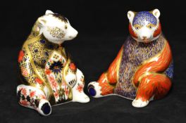 Two Royal Crown Derby Paperweights, Polar bears, gold stoppers, 10cm