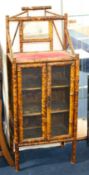 Victorian bamboo side cabinet with mirrored panel and side doors, 52cm