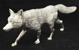 Large Contempory filled silver Fox sculpture, stamped .925, 51cm long x 18cm high,