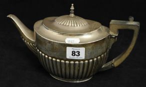 Edwardian silver half fluted tea pot approximately 15.7 oz, height 15.5cm