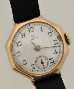 A Ladies `Art Deco` Omega wrist watch in 9ct gold