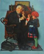 After NORMAN ROCKWELL oil on canvas `Doctor with Child`, unframed 100cm x 80cm