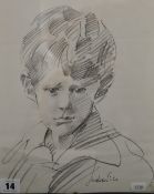 ROBERT LENKIEWICZ (1941-2002) signed pencil sketch, circa 1970s. `Portrait of Malcolm Scott` 30cm