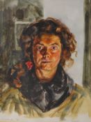 LOUISE COURTNELL (born 1963) `Self Portrait` watercolour dated 1995, signed 19cm x 15cm