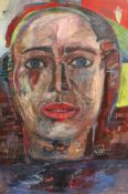 20th century unsigned mixed media modern contemporary abstract portrait of a head, unframed 90cm x