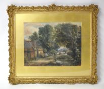 E.M.W, Victorian School `Country Scene` watercolour 33cm x 43cm