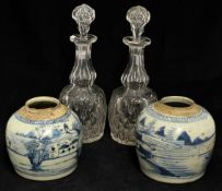Pair of glass decanters and a pair of Chinese ginger jars (4)