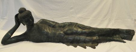 A large metal Reclining Buddha figure 161cm long