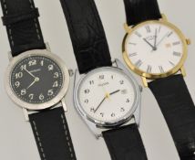 A modern replica Mont Blanc Gents wrist watch with black dial together with two other modern watches
