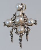 An antique pearl and diamond pendant, 45mm x 30mm