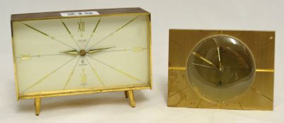 Two brass cased clocks circa 1965, including Swiss Cyma eight day `sono matic` (16 jewels), 8cm