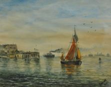 A small oil painting `Old Pier, Portsmouth`, unsigned, circa 1900,13cm x 17cm