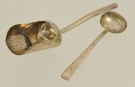 Georgian silver caddy spoon together with a Georgian silver mustard spoon (two)