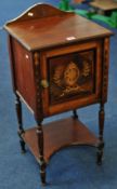 An Edwardian mahogany and inlaid pot cupboard with lower tier, 40cm wide, 75.50cm high