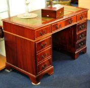 A reproduction mahogany effect pedestal desk 122cm wide, A free standing reproduction mahogany