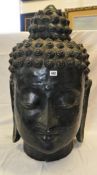 A large metal Buddha Head (green finish) 91cm high