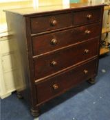Victorian stained pine chest of drawers with two short and three long drawers, 110cm wide