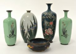 Five items of Japanese cloisonné ware including ovoid floral vase 18cm