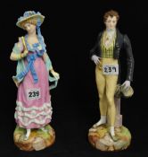 A pair of 19th century porcelain figures modelled as a Gallant and Companion 29cm