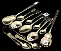 A collection of Victorian and later silver flatware including a pair of servers, (12 pieces)