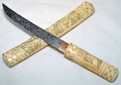 Japanese carved bone Tanto knife, 35cm