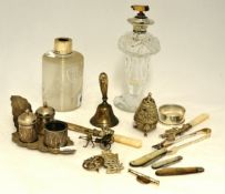 Various objects including mother of pearl mounted fruit knives, pickle fork etc, sundry