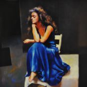 ROBERT LENKIEWICZ (1941-2002) `Anna In Blue` Limited Edition print No 409/500, 38cm x 38cm
