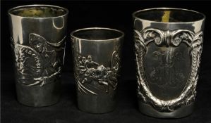 Three Russian Vodka Cups, impressed marks possibly for Michael Tarasov, (stamped MT 84), one