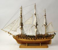 Scale model of HMS Pandora, fully rigged over detailed deck and open gun ports. Approx 80cm long,