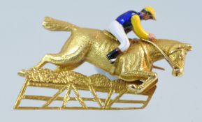 A 9ct gold and enamelled Jockey Brooch, 35mm
