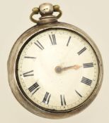 19th century silver pair cased pocket watch with enamelled dial with no maker`s name on the