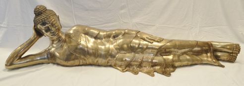 A large metal Reclining Buddha figure 161cm long