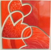 NANCY WOOD (born 1961) abstract water colour `Hearts` 46cm x 46cm t/w NANCY WOOD (born 1961) `Nine