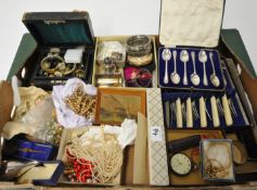 A quantity of various costume jewellery, sundry objects, wristwatches set of six silver handled