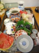 Various mainly modern Oriental objects, china wares, Japanese Imari vase and decorative items (boxed