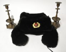 Russian hat and a pair of Russian style candlesticks, 20cm.