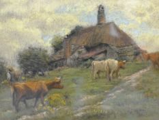 JOHN ROBERT KEITLEY DUFF (1862-1938) pastel study `Cows and Farmhouse`, signed, 28cm x 37cm with