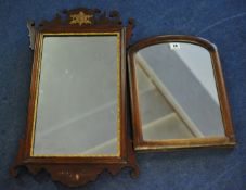 19th century Chippendale style wall mirror t/w a small mahogany framed toilet mirror.