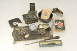 Various items, silver cigarette case, Kensitas silk flag cards, Oriental metal wares, two